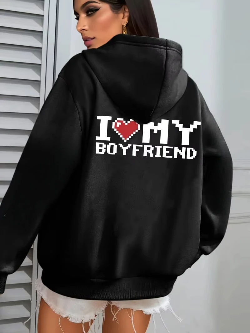 

Женская толстовка с капюшоном I Love My Boyfriend As A Couple, осенние толстовки в стиле Харадзюку, флисовая уличная одежда в стиле хип-хоп, мягкая толстовка с карманами