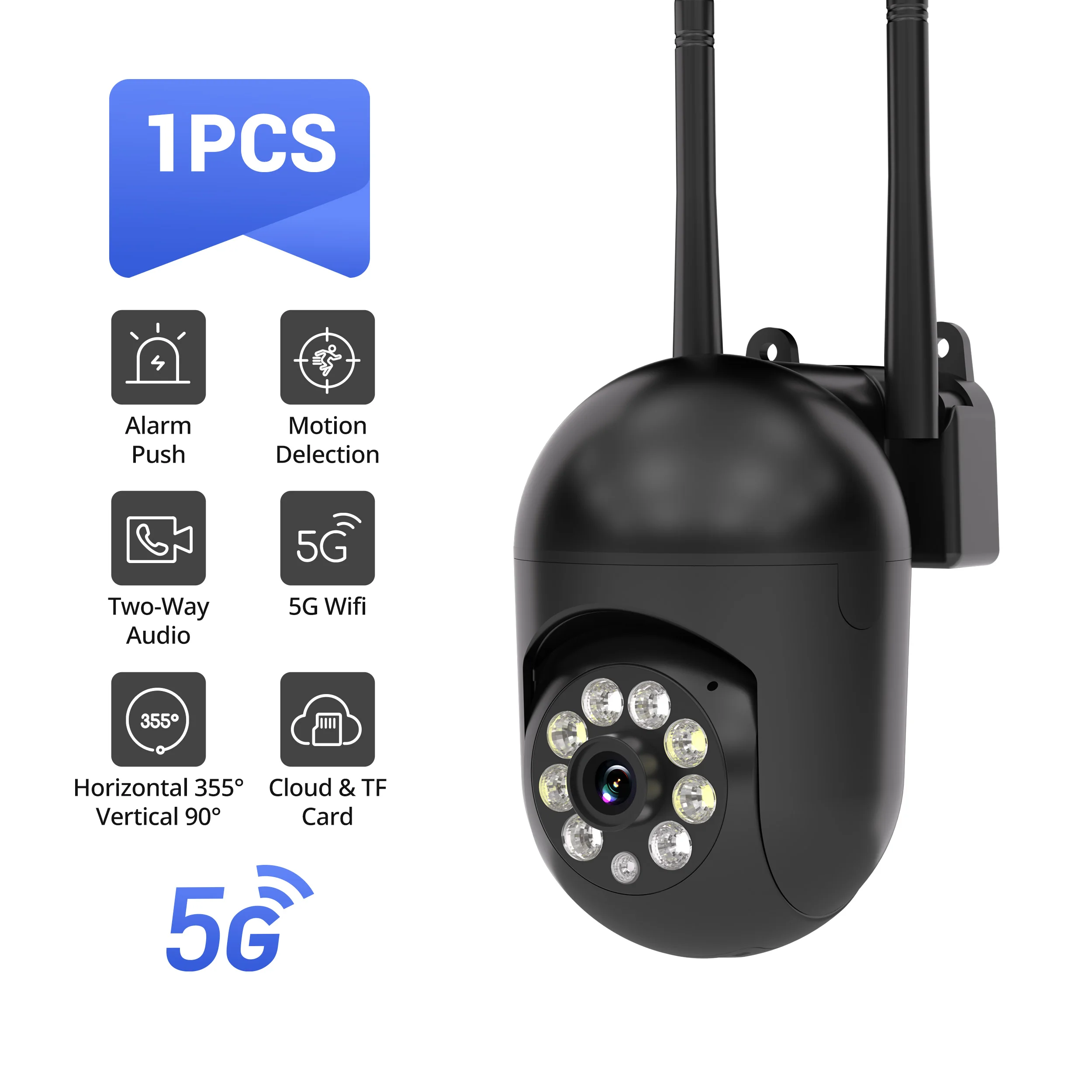 

1PC Ease Life APP Wireless 1080P HD Black Indoor/Outdoor WiFi Security Camera, Color Night Vision, 2-Way Audio, 360° Pan/Tilt/Zo