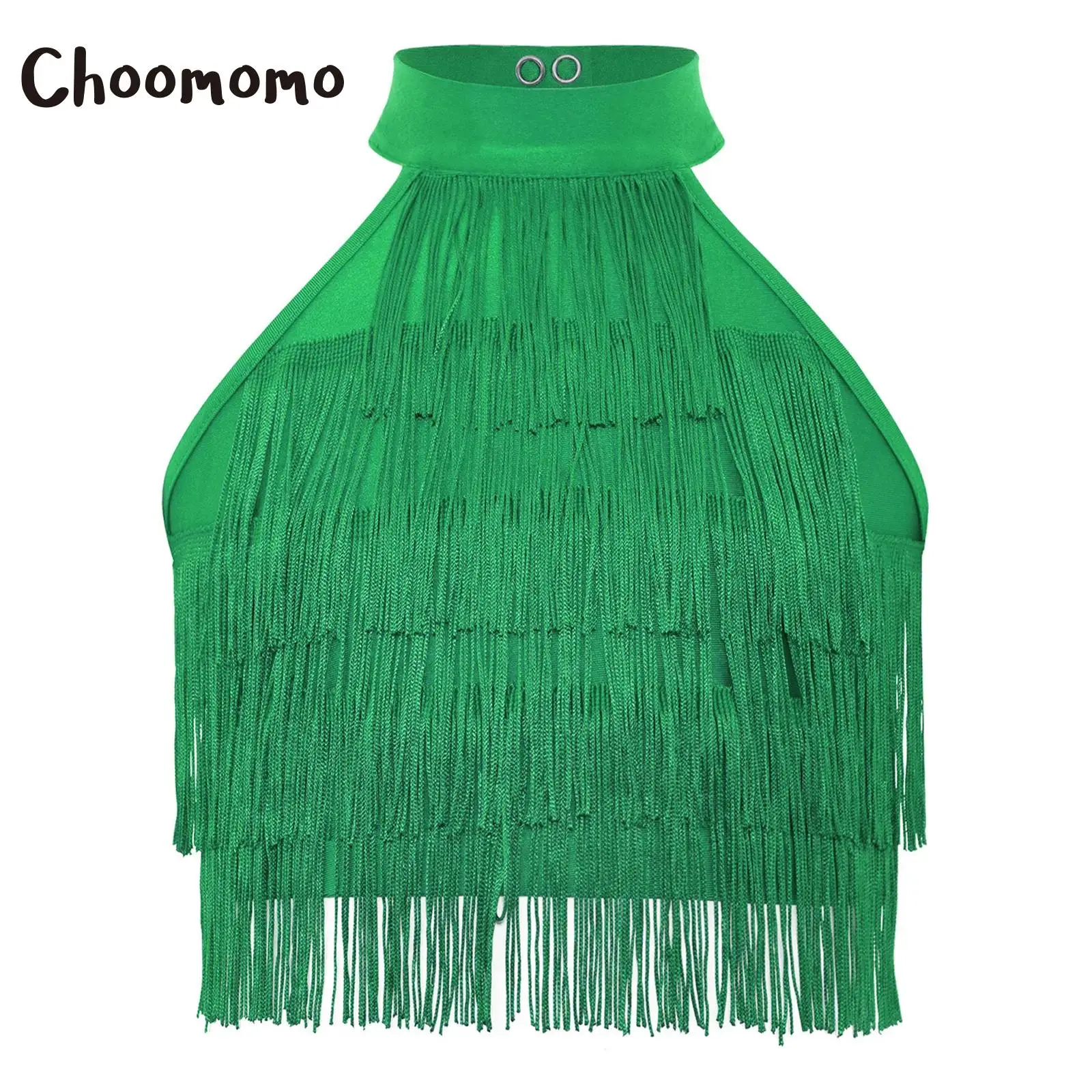 

Girls Latin Dance Crop Tops Salsa Rumba Samba Performance Competition Costume Sleeveless Strappy Back Tiered Tassels Crop Vest