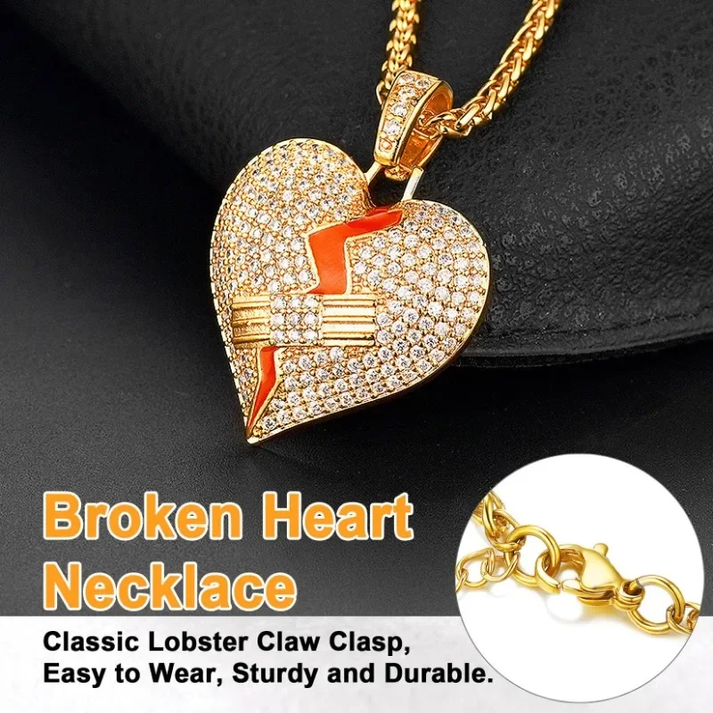 White Cubic Zirconia CZ Paved Band-Aid Mending Heart Necklace Gold Plated Copper Alloy for Women QC24