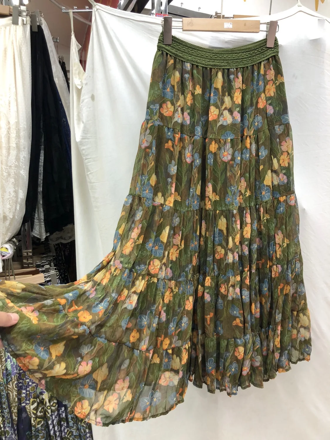 

Painted Floral Pleated Chiffon ter Ne Dr Women's High Waist A-Line Skirt Loose Fit Autumn Faion