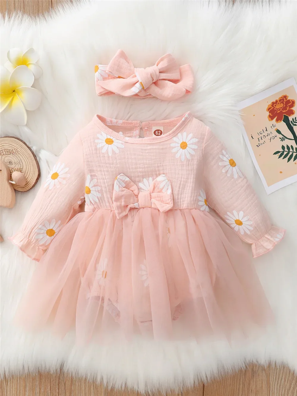 0-18 Months Baby Girl Long sleeved Dress Little Daisy Bow Spring Autumn Fashion Dress fit Baby Full Moon Photography Clothing