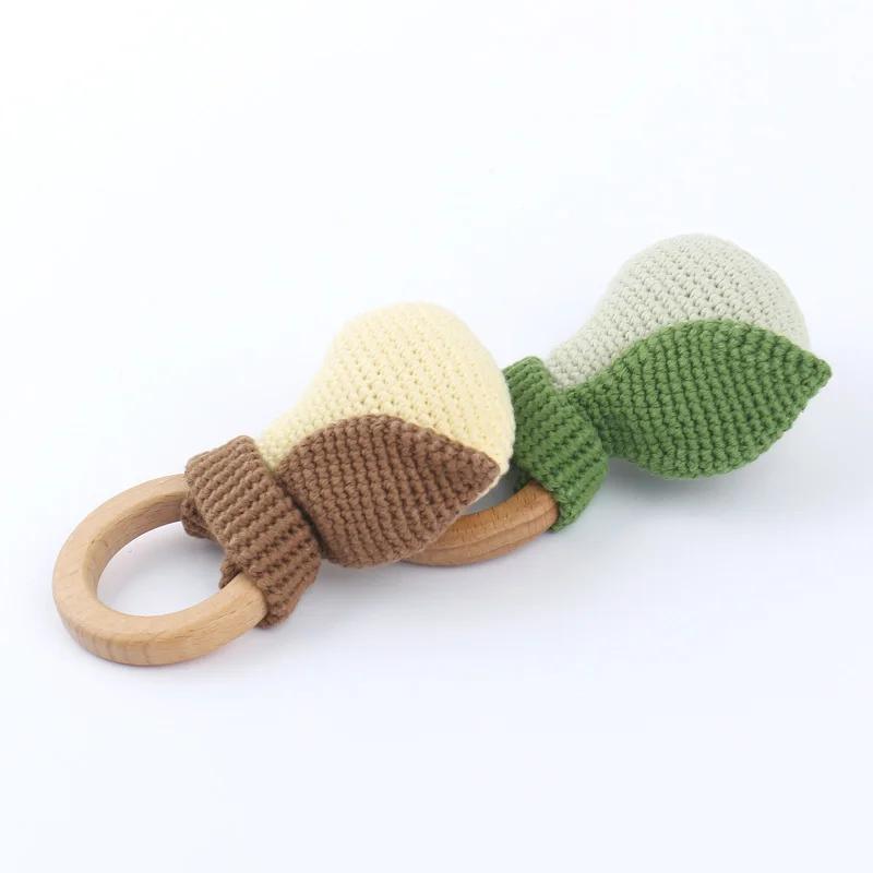 Crochet Teether Toy Pear Rattle Toy Baby Teething Gift Handbell Mobile Rattle Newborn Gym Toy Infant Soother Sleep Toy