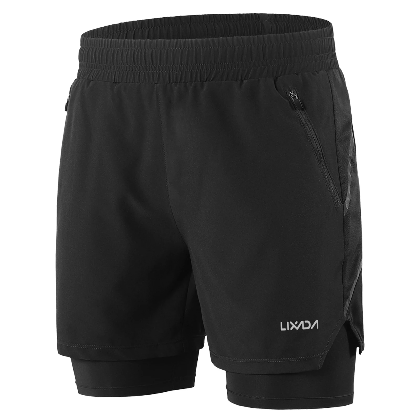 Lixada Men 2 in 1 Running Shorts Quick Drying Breathable Active Training Exercise Jogging Marathon Cycle Shorts