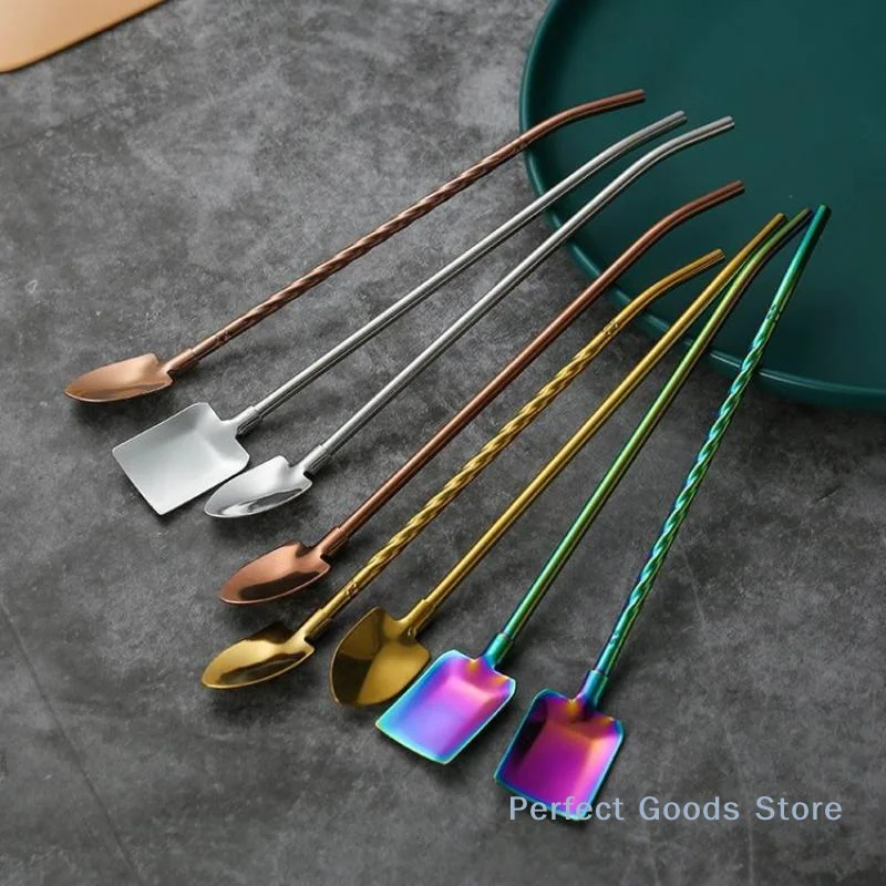 

304 Stainless Steel Straw Spoon, Creative Watermelon Scraper Spoon, Spiced Straw Spoon For Beverages And Coffee Stirring Spoon