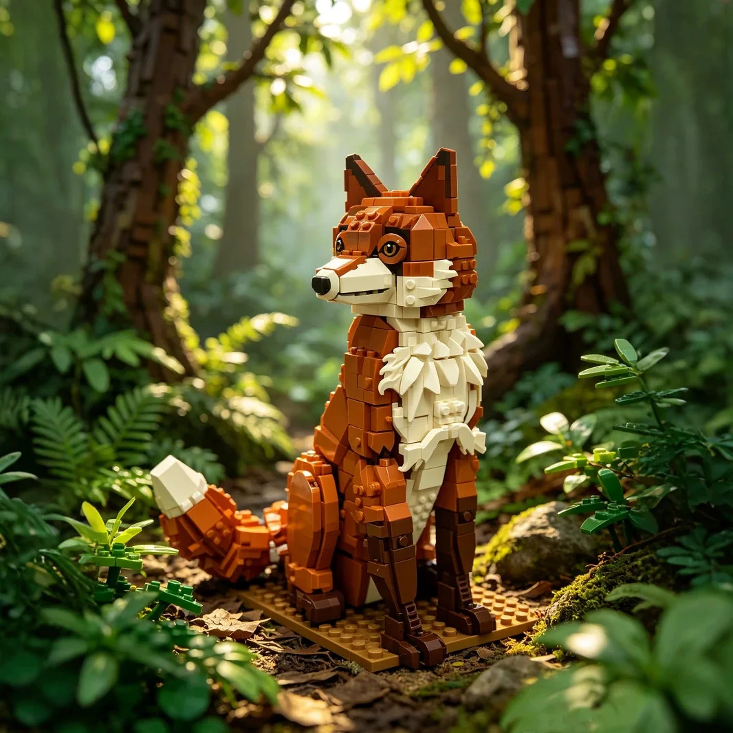 Cute Animal Building Blocks Fox Panda Tiger Sunflower Flower Model Bricks DIY Desktop Ornament Toy for Girls Birthday Gift view 5