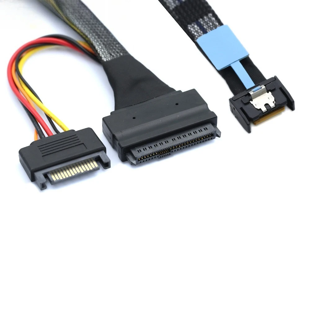 Gen5 MCIO Slimline SFF-8654 4I To SAS 8639 U.2 with 15P SATA Power Cord Adapter Cable Length Optional 0.5M 1M