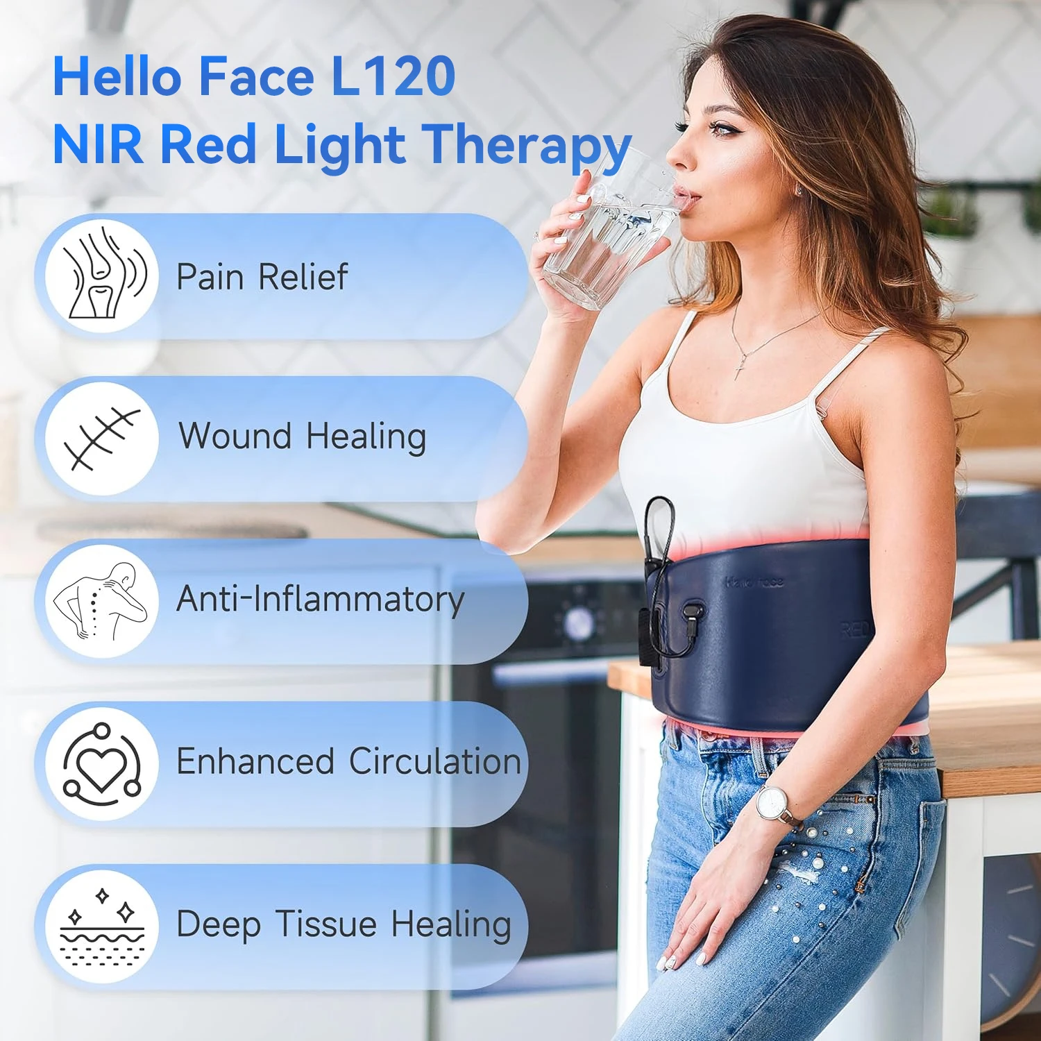 Red Light and Near Infrared Therapy Belt Rechargeable LED light therapy Waist Pad with leather fabric and ice silk Lycra