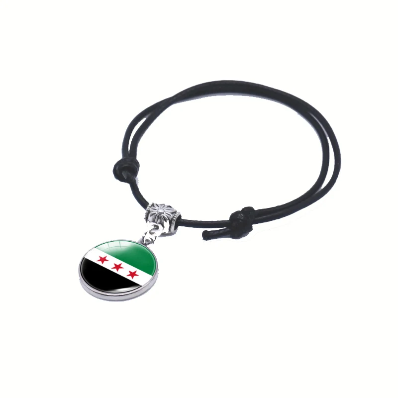 New Syrian Flag Pattern Time Gem Minimalist Style Black Hand Rope Bracelet Adjustable Length For Men Women Jewelry Accessories