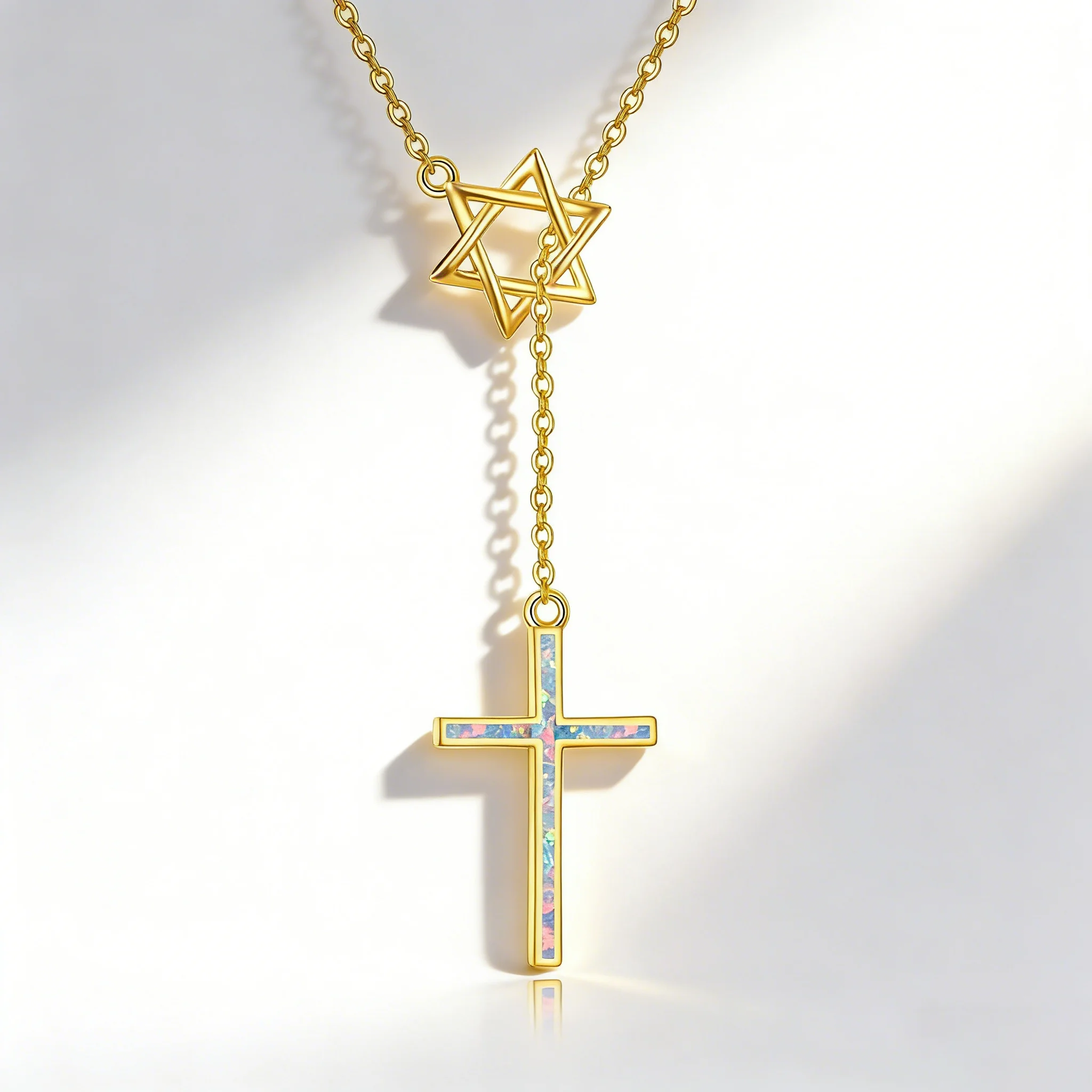 Star of David Cross Necklace for Women White Opal Inlay vintage Jewelry Perfect Gift for Birthday Anniversary Daily  Faith Wear