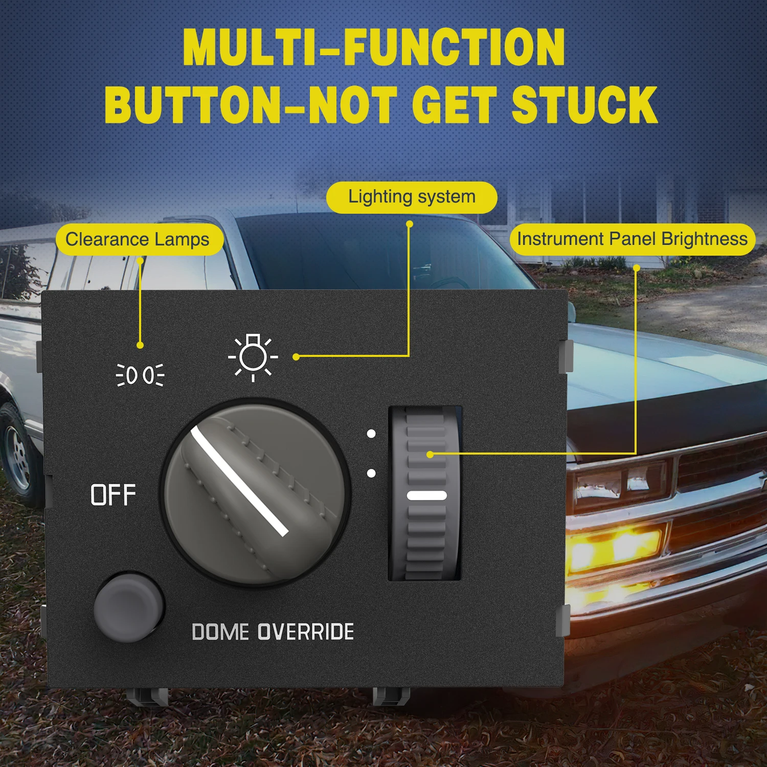 Nilight Headlight Dimmer Switch Compatible with 1995 1996 1997 1998 1999 Chevy Silverado 1500 Tahoe Astro GMC Yukon 2000 Cadillac Escalade Yellowish LED Light