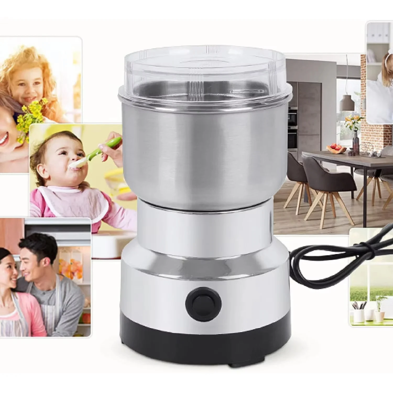 Mini Electric Coffee Grinder 4 Blade Large Capacity Stainless Steel Fast Grinding Multifunction Household Flavoring Makers EU US