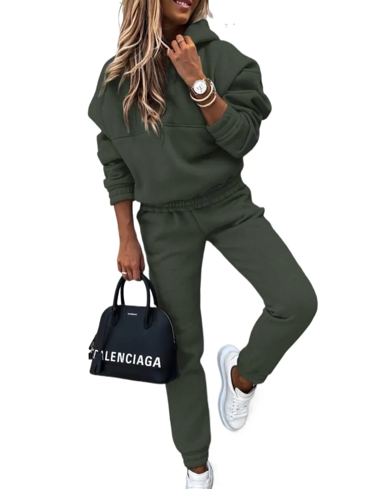 

Women Two Piece Set Tracksuit Solid Color Suit 2025 Autumn Trouser Suits Female Sweatshirt Sports Hoodie Sportswear Pants Sets