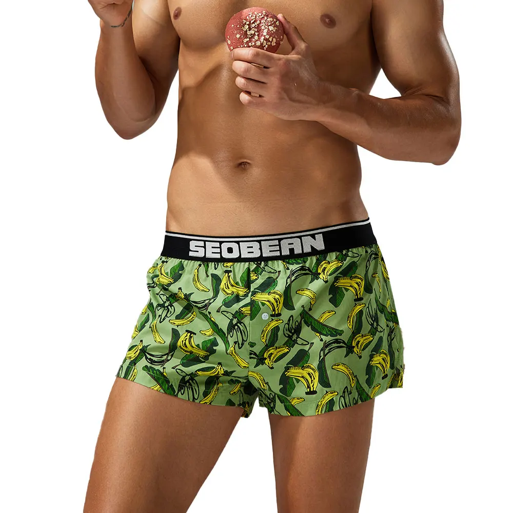 SEOBEAN Herren-Boxershorts, lässig, bequem, Heimhose, Graffiti-Pyjama, 100 % Baumwolle, coole Unterwäsche