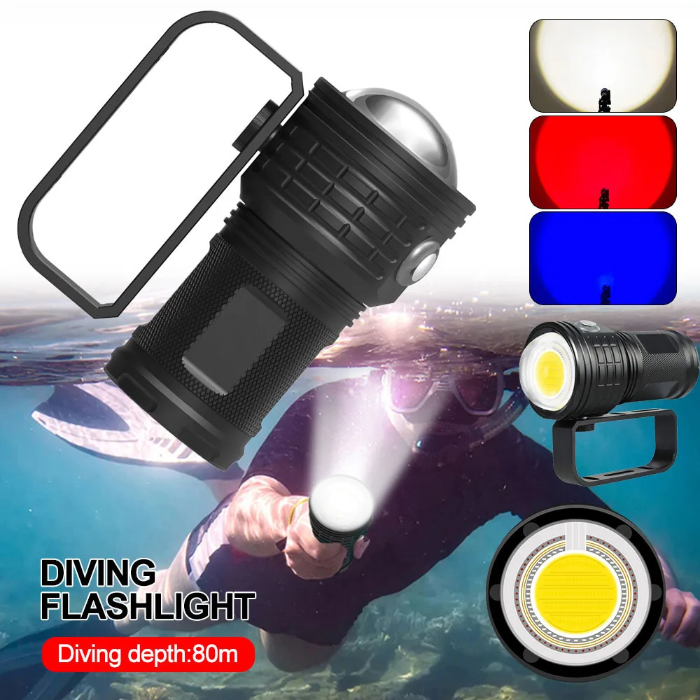 

Professional 10000 lumen Diving Flashlight 100m Underwater lantern Rechargeable Diving Torch IPX8 Waterproof Diving Flashlight