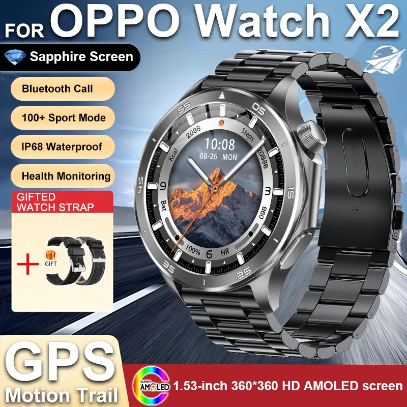 GUHUAVMI 2025New Für OPPO UHR X2 GPS Smart Uhr Männer AMOLED HD Bildschirm Kompass Herzfrequenz Bluetooth Anruf Wasserdichte Sport Uhren frauen 3
