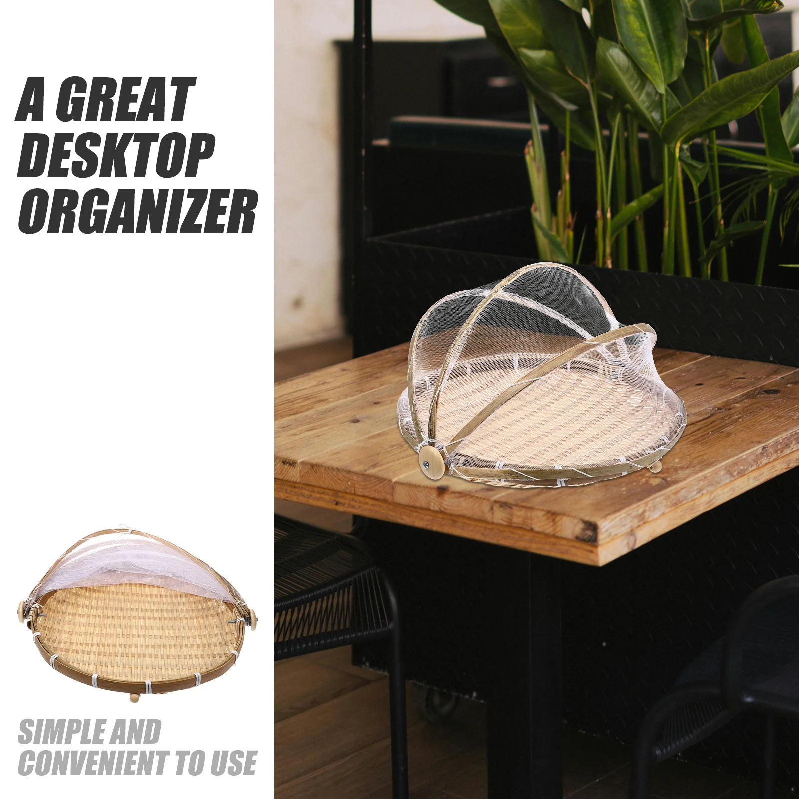 

Bamboo Fruit With Mesh Cover Ventilated Food Storage Basket For Bread Fruits Snacks Woven Serving Basket Kitchen