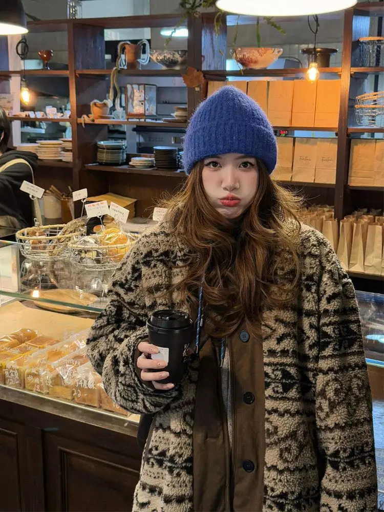 

Thiened Lamb Fur Jaet Women's Korean Sle Winter Coat Vintage Lazy Trendy Coat Warm Fluffy Outerwear for Ladies