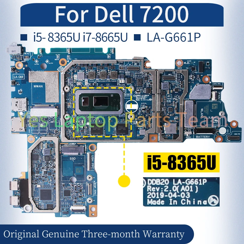 LA-G661P For Dell Latitude 12 7200 Laptop Mainboard 2-in-1 0TJFG7 0692DM i5-8365U i7-8665U RAM Notebook Motherboard Tested