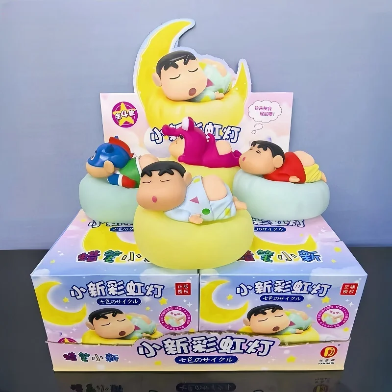 Anime Crayon Shin Chan Regenbogen Nachtlicht Blind Box Spielzeug Kinder Schlafzimmer Bett Kopf Schlaf Klopfen Licht Freund Weihnachten Geschenk