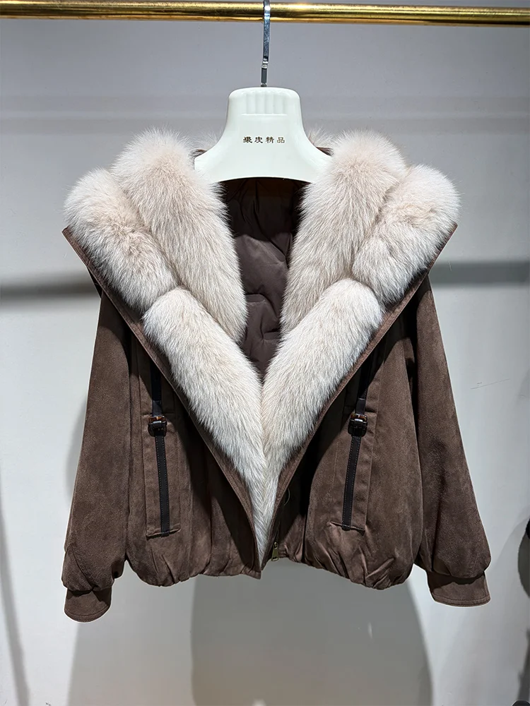 Casual Winter Women Warm Natrual Real Fox Fur Collar Down Jacket Coat Fashion Thick Female Outwear