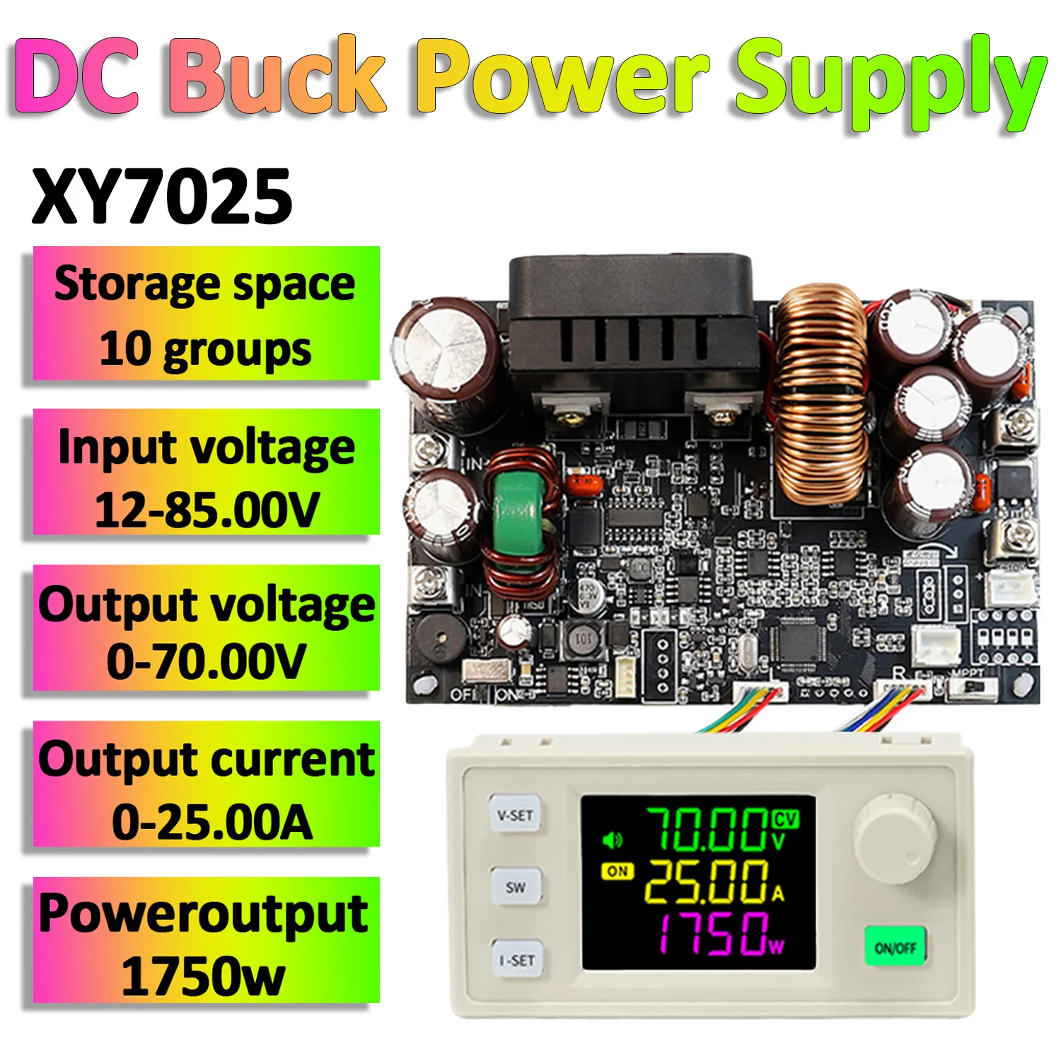 XY7025 Przetwornica CC CV CNC Stabilizowany zasilacz 70V/25A/1750W Regulowany moduł obniżający napięcie i prąd