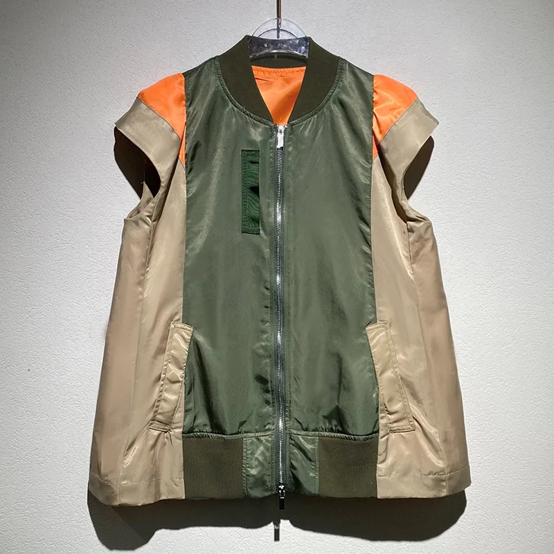 

Лето 2023, новый стиль, женская маленькая лоскутная куртка, жилет, свободное пальто с развевающимися рукавами, куртки