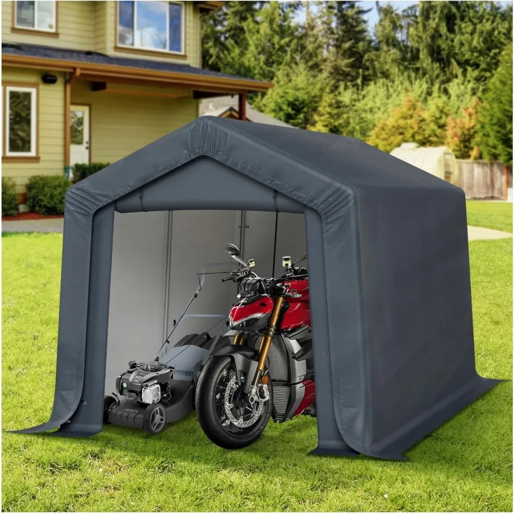 

8x12 Storage Shed, Outdoor Shaded Portable Storage Shed Garage, with Roller Shutter and Zipper Door, Heavy Duty Garage Shed Tent