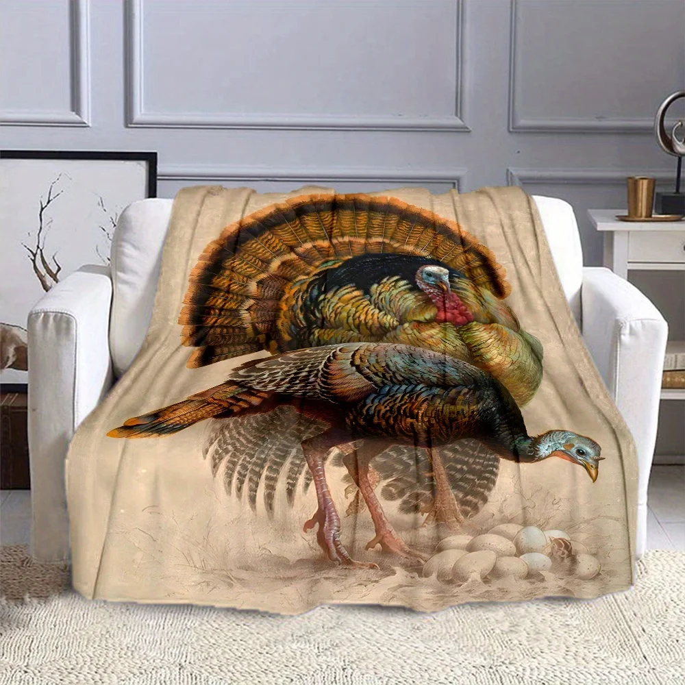 Vintage Turkey Blanket John Audubon Style Wildlife Art Fleece Throw Blanket Soft Warm Bedding Home Decor Living Room Sofa Cover