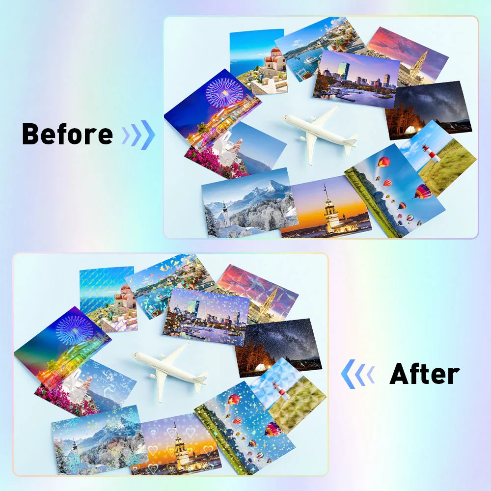 10 Sheets Cold Laminating Film Star Holographic Transparent Adhesive Lamination Sheet Waterproof Overlay Photo Card Picture DIY