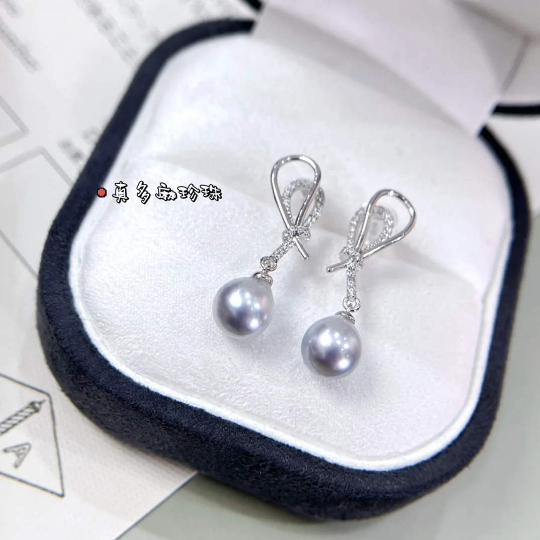 

YB2024 Pure 925 Sterling Silver Round 7-8mm Japan Sea Water Bluish Gray Pearls Studs Earrings Women Fine Pearl Earrings Clasps