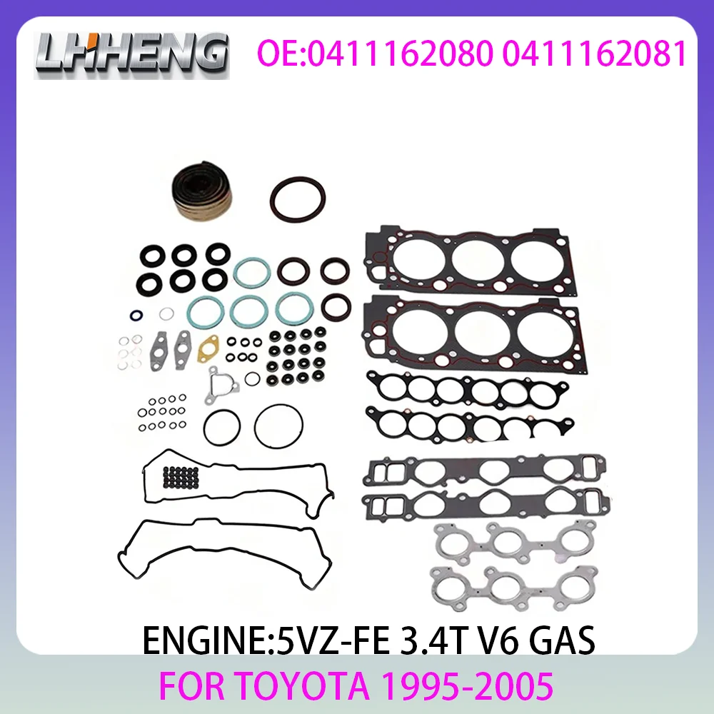 5VZ-FE Engine Full gasket set For TOYOTA HIACE HILUX LAND CRUISER TACOMA 3.4L 3.4 L T V6 GAS 1995-2005 0411162080 0411162081