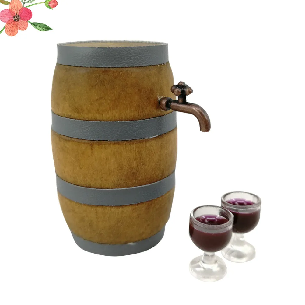 

Mini Red Wine Barrel Set Realistic Craftsmanship Kitchen Dining Room Bar Scene Decoration Props Miniature Wine Cellar Pub Party