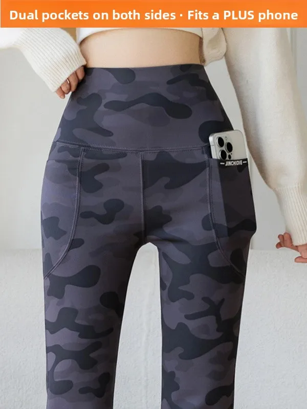 الخريف الشتاء Fce اصطف متوهج اليوغا السراويل عالية الخصر بعقب رفع مزدوجة كيت السراويل جلدية واسعة الساق ملابس خارجية كبيرة S...