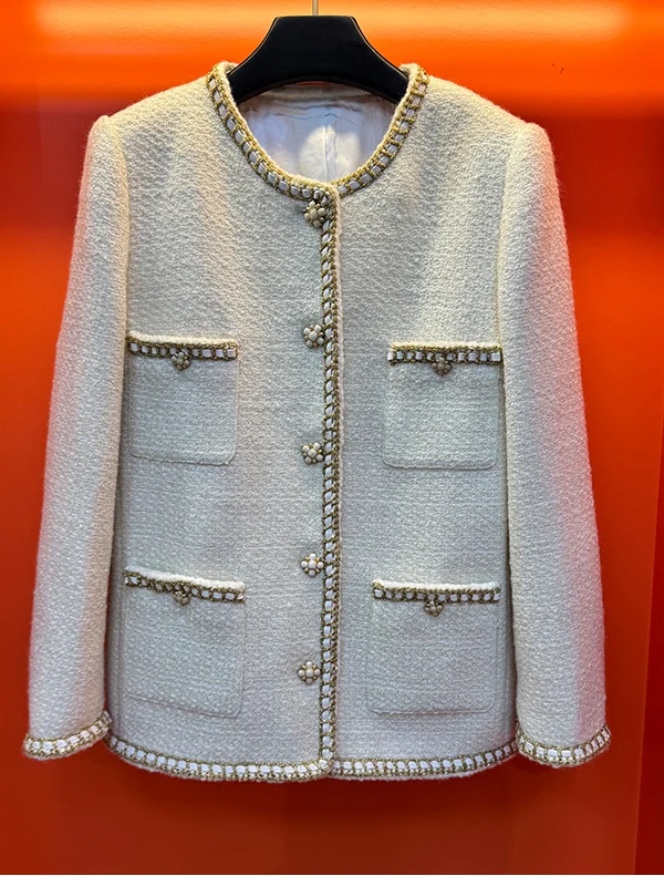 

Fall 2025 New Heavyweight White Slimming Korean Sle Ladylike High End Top Coat Commute Sle Straight Tube Long Sve Button