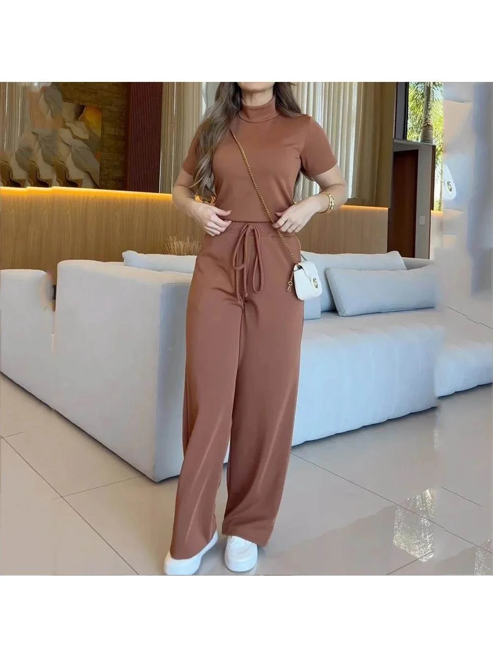 

Women's Casual Loose ort Sve Suit Summer Faion Set Long Pants Comfortable Breathable Leisure Outfit