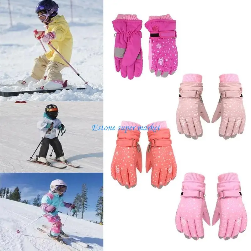 090B Adorable Floral Design Beautifully Embroidered Fingerless Ski Gloves for Girls