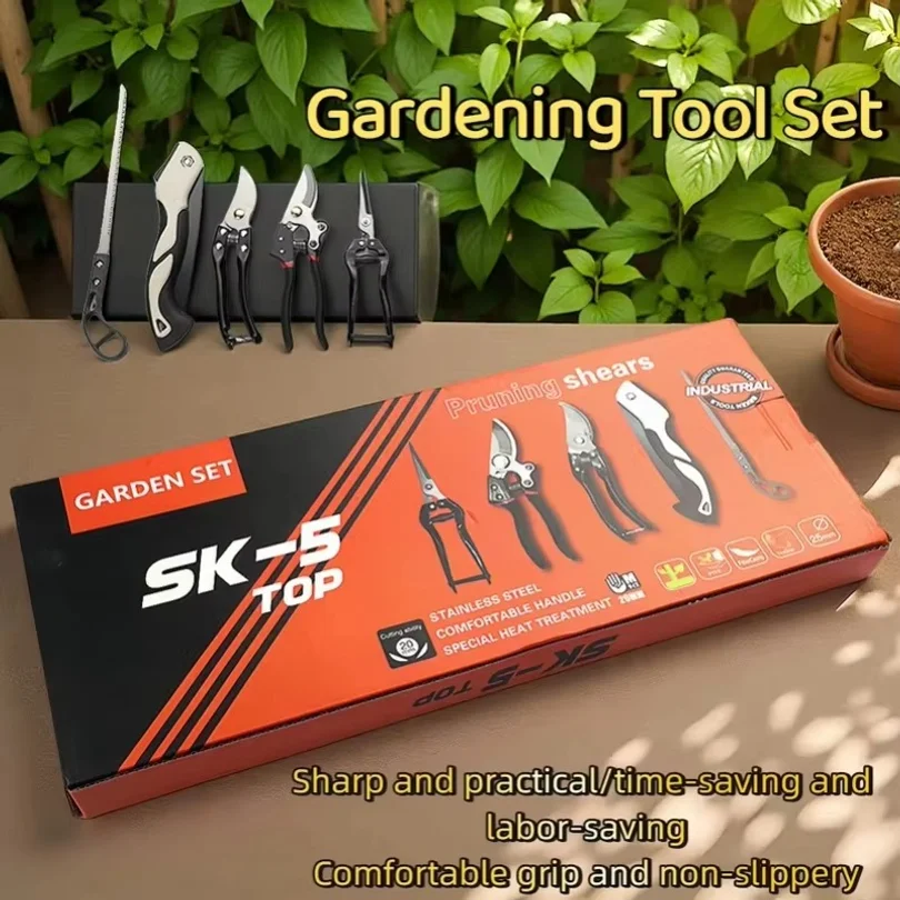 5-Piece Gardening Tool Set, Household Garden Hand Tools Kit with Pruning Shears, Folding Saw and Trimming Tools for Flower Plant