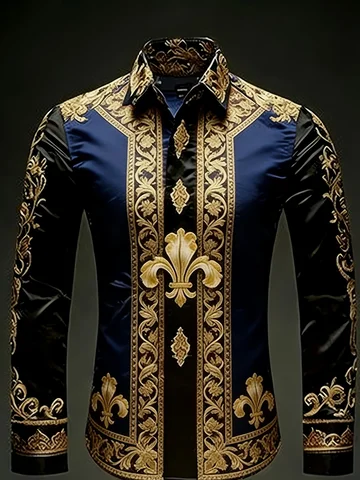 New Gilded Panlong Chinese Totem 3D Printed Long Sleeve Shirt with Smooth Drop and Satin Collar for Men