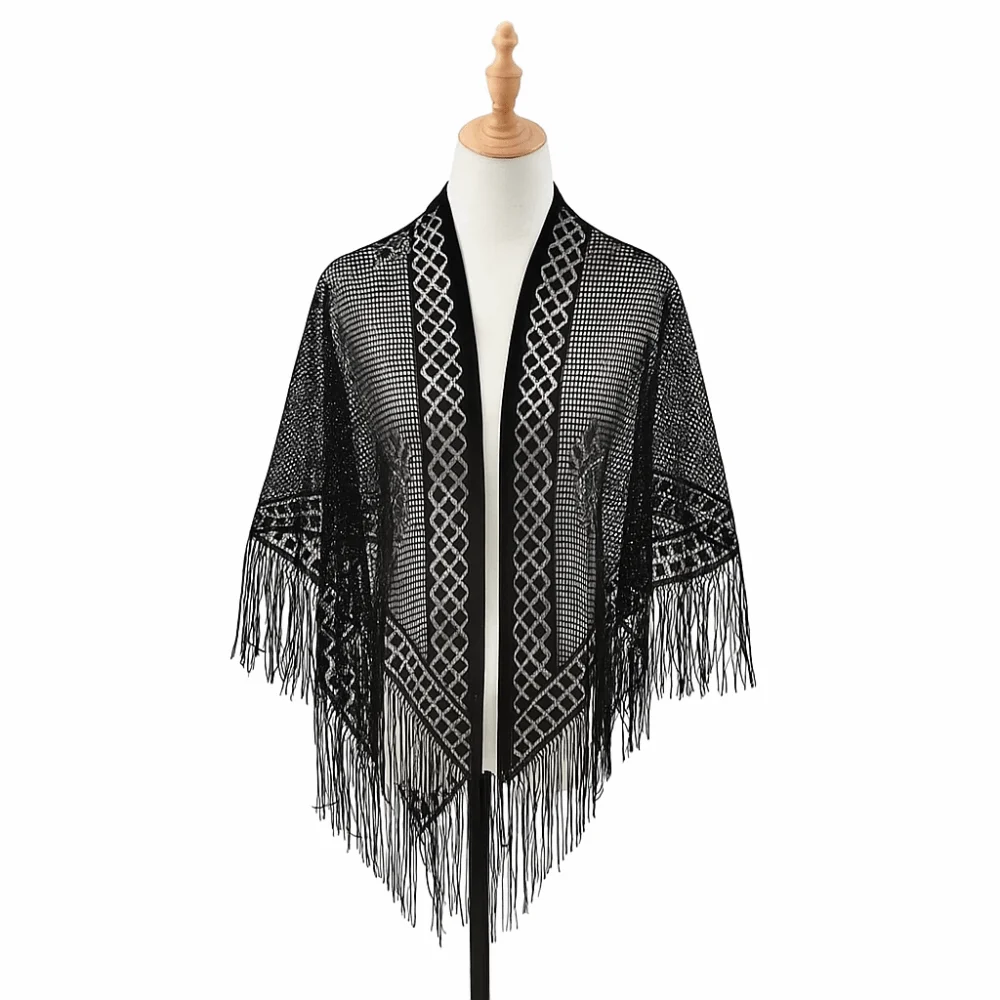 

Модный элегантный шаль с вышивкой, полый цветочный дизайн, дышащий кружевной шарф, однотонный женский шейный платок, женские аксессуары