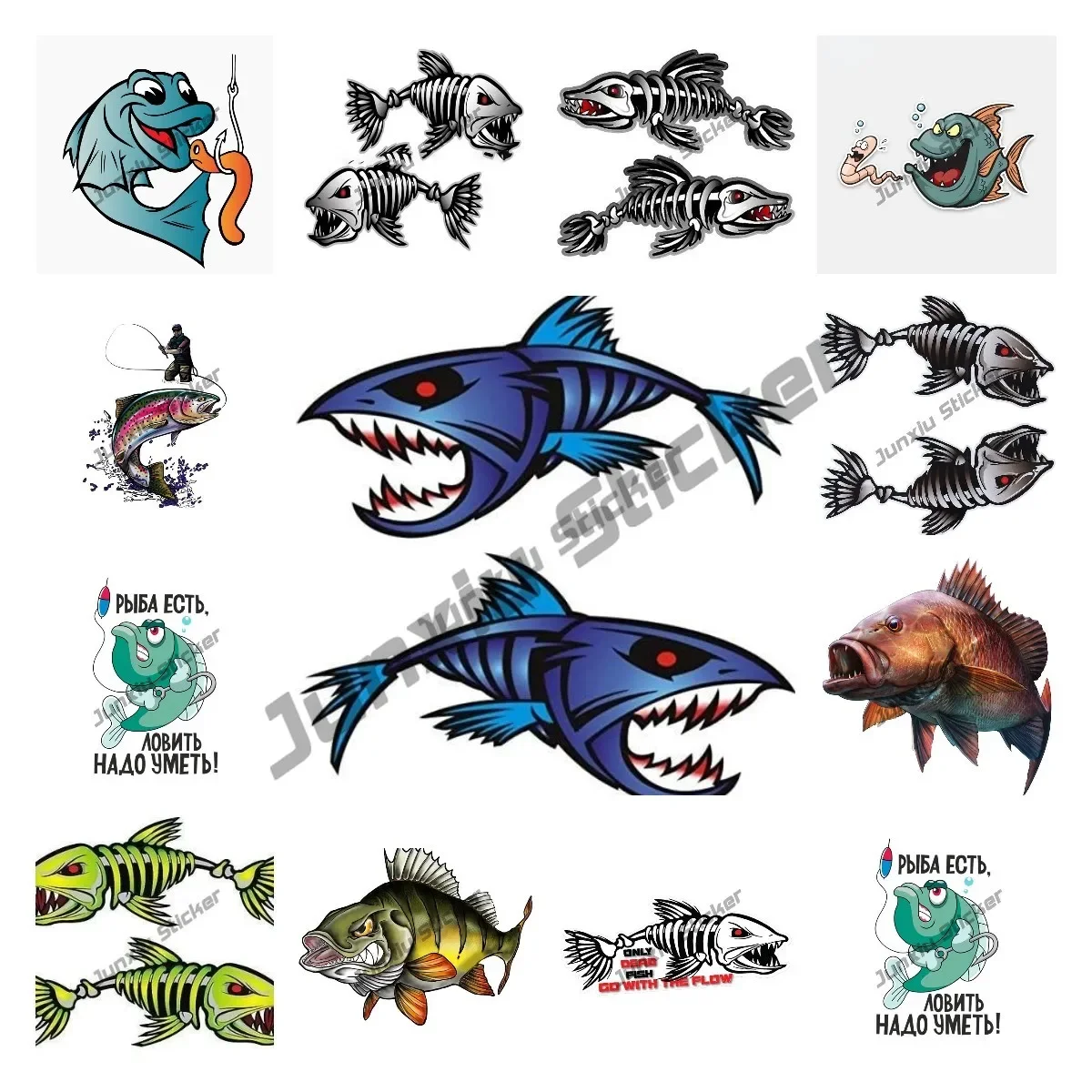

Kayak Decals Fish Bones Skeleton Stickers for Kayak Canoe Fishing Boat Wall Car Accessories Fishing Decal Motorcycle Decoration