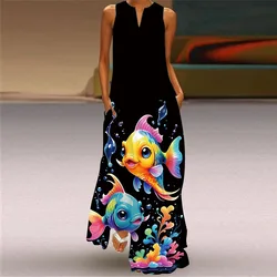 Women's Retro Summer V-neck Sexy Fashion Printed Sleeveless Long Dress Women's Elegant Robe Party Casual Vintage Y2k Vestidos