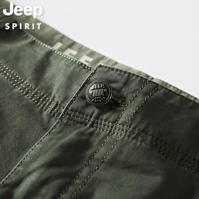 JEEP SPIRIT-shorts soltos de bolso múltiplo para homens, confortáveis e respiráveis, calças de 5 pontos, 100% algodão, macacão ao ar livre, casual