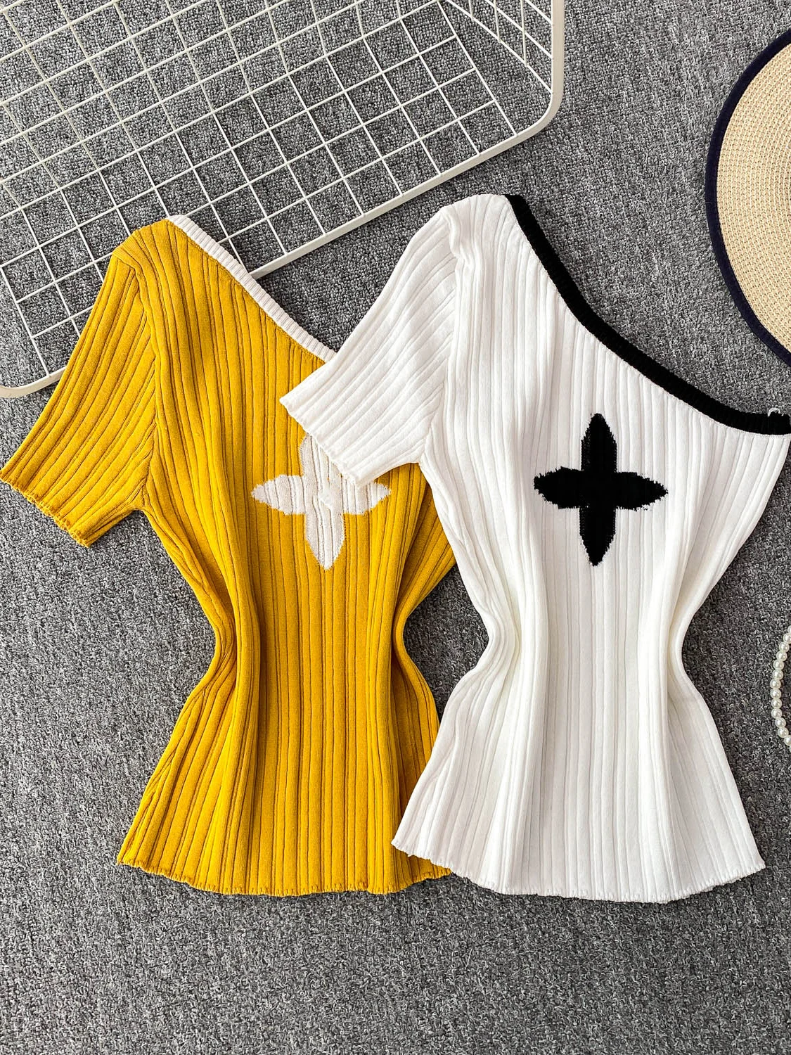 

Luy Four Le Clover Вязаный жилет ort Sve Женский облегающий летний топ с оulder Baring Design Корейский Sle Commute Faion