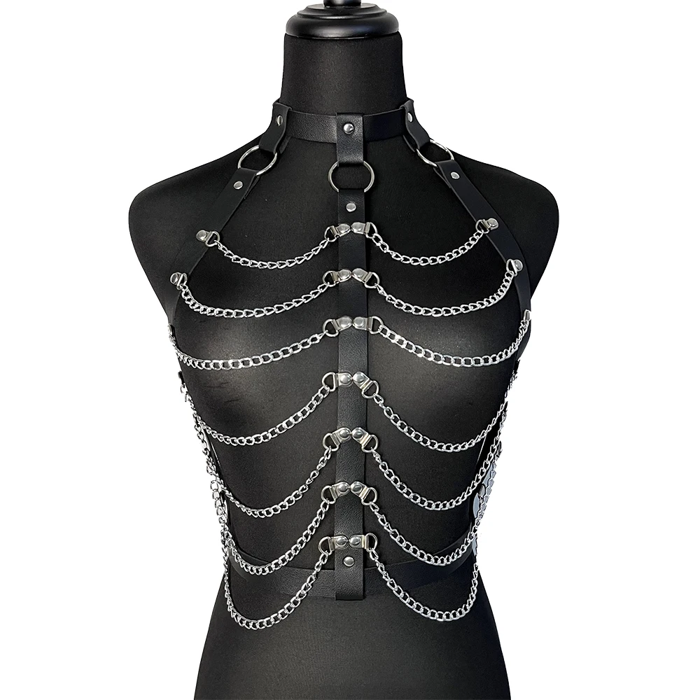 Chain Body Harness Sexy Corset Leather Lingerie Chest Harness Bondage Sexy Underwear for Woman Goth Harajuku Belt Sex Costume