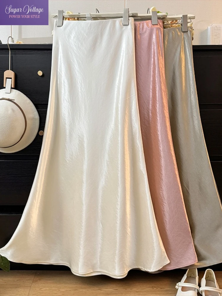 

French Vintage Harajuku Y2k Skirts Women Slim High Waist Satin Fishtail Skirts Retro Casual Party Elegant Korean Fashion Skirts
