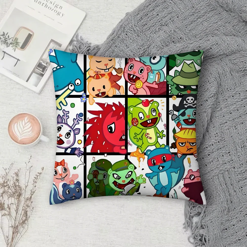 

Наволочка Happy Tree Friends из холщовой ткани, квадратная, с двусторонней печатью, коротковорсовая, для дивана, подушки, прикроватная подушка