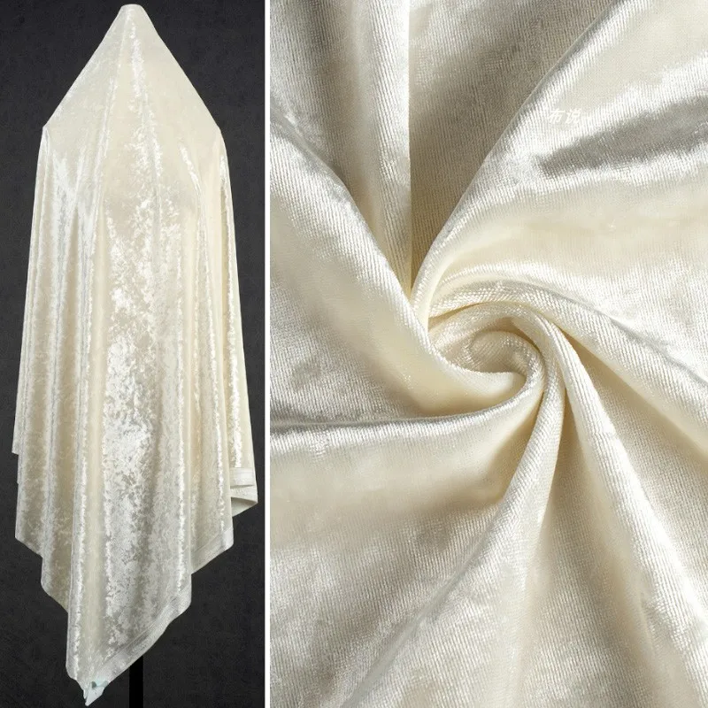 

Lmitation Acetate Gold Diamond Velvet Soft Four sided Elastic Fabric Sewing Strap Skirt Dress Knitted Gold Velvet DIY Fabric