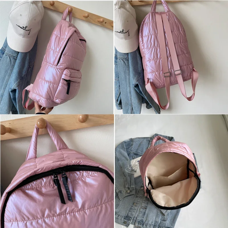 Fashion Shoulder Backpack Women School Backpack Cotton Padded Casual Daypack Female Waterproof for Autumn Winter Travel Bags