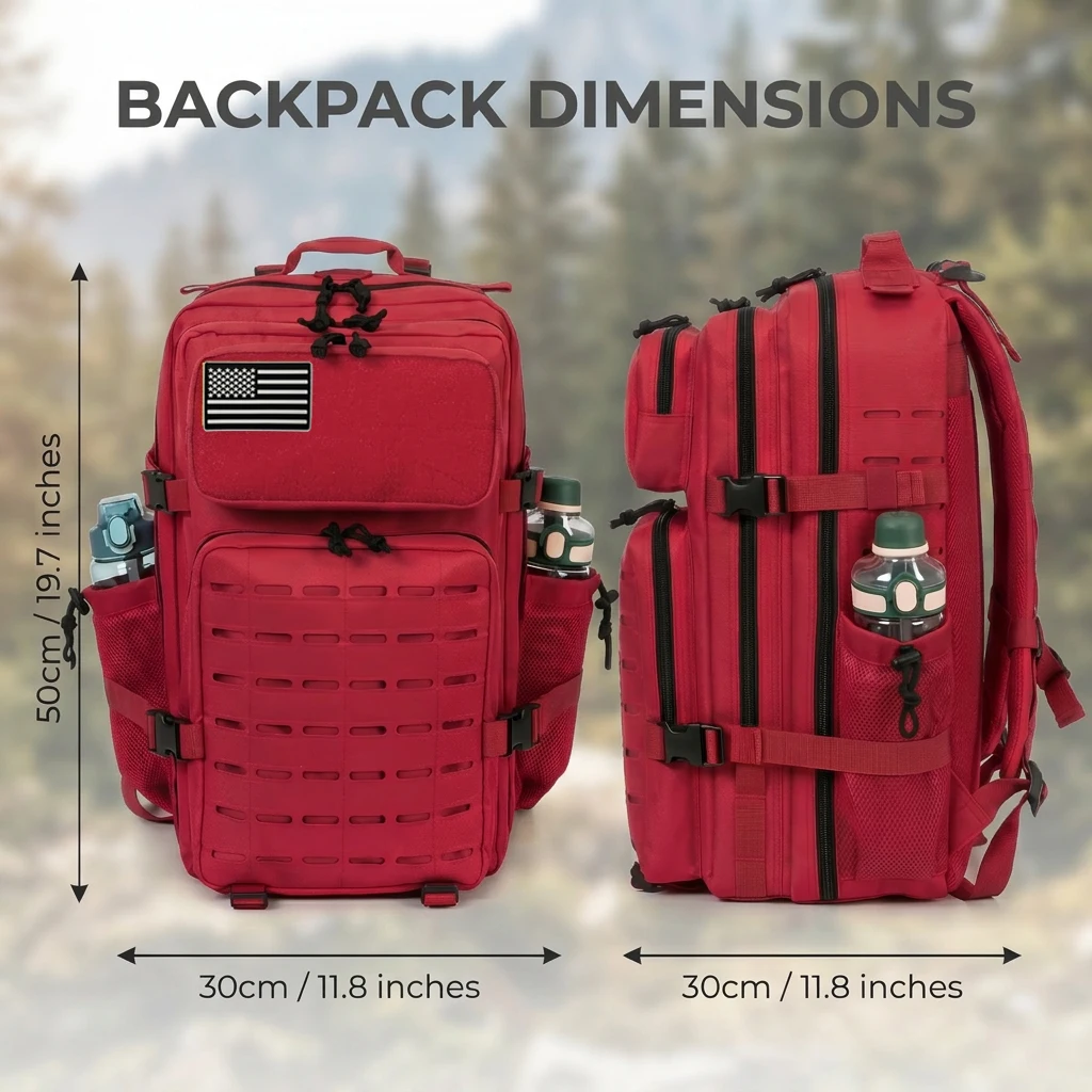 45L Tactical Backpack For Men With MOLLE Webbing System Outdoor Survival Gym Fitness Hiking Camping Backpack Dual Cup Holders Large Capacity Rucksack For Wilderness Trip Travel Daily Work Commute Outdoor Camping Activities Gear Storage Backpack